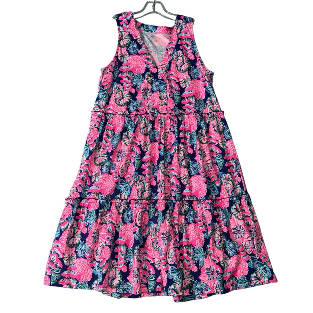 Lilly Pulitzer Lorina V-Neck Dress Oyster Bay Navy Shroom with View Sz Small NWT - Picture 2 of 12